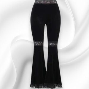 Black Velvet Lace Flare Bell Bottoms Pants Boho Gothic Western NWT